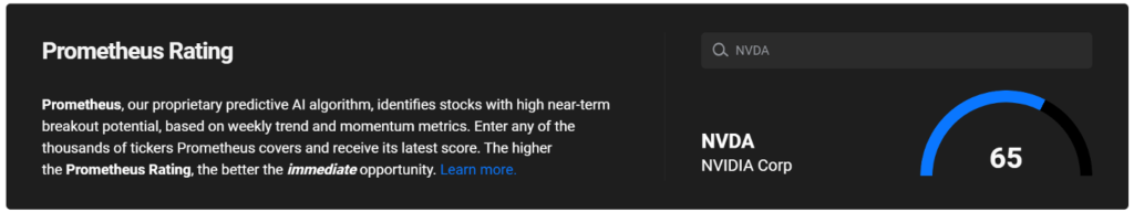 Image of Prometheus AI tool showing a score of 65 for Nvidia