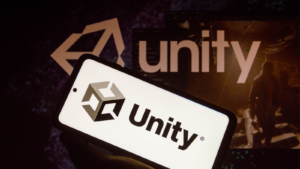 In this photo illustration the Unity Technologies (U) logo seen displayed on a smartphone