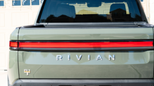 Rivian (RIVN) All Electric R1T Pickup Truck in a forest green color