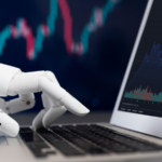 Automated stock trading concept. Robotic hand analyzing financial data on stock exchange, artificial intelligence utilization to predict precise price change in stock market. Trailblazing. trillion-dollar ai stocks. AI Stocks with Potential. stocks to buy. Strong Buy AI Stocks