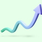 Graphic of green and blue arrow against pale green background pointing up and to the right, symbolizing growth stocks