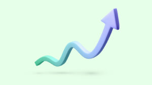 Graphic of green and blue arrows pointing upward and to the right on a pale green background, symbolizing a growing stock