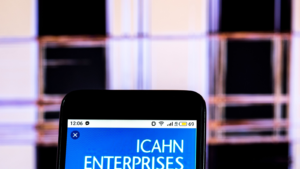 Icahn Enterprises Conglomerate company logo seen displayed on smart phone. IEP stock