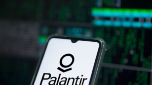 Palantir (PLTR) company logo on the screen of smartphone