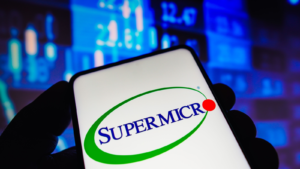 In this photo illustration, the Super Micro Computer, Inc. (SMCI) logo is seen on a smartphone screen