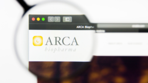 Illustrative Editorial of ARCA biopharma Inc website homepage. ARCA biopharma Inc logo visible on display screen. ABIO stock