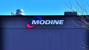 The front of a Modine Manufacturing (MOD) facility with the company name and logo present.