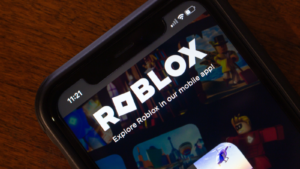 A smartphone displaying a web page for Roblox Corp (RBLX).