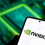 Nvidia technology company displayed on cell phone. NVDA stock