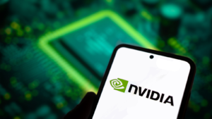 Nvidia technology company displayed on a mobile phone. NVDA stock