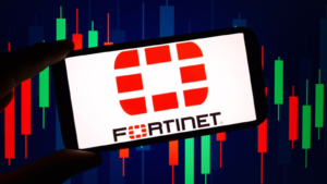 Fortinet company logo displayed on mobile phone screen. FTNT stock