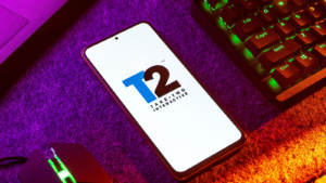 Take Two Interactive on phone screen stock image. TTWO stock