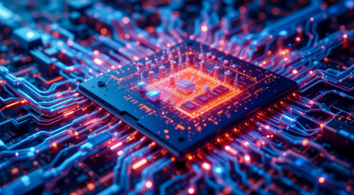 A close up of a computer processor chip, representing quantum computing breakthrough technology.
