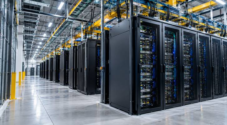 High-density server racks inside an AI data center, representing the GPU computing infrastructure used by NeoCloud providers.